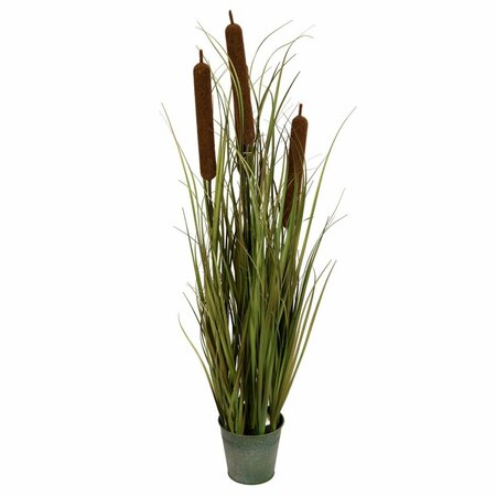 DARE2DECOR 36 in. Brown Cattail Grass in Iron Pot, Green DA3255201